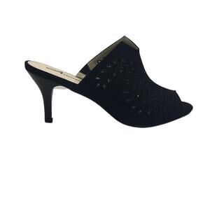 Annie Shoes Lizzie Stitch Embroidered Perforated Slide Sandals Black Size 9.5M